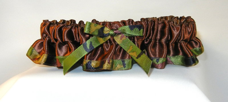 Brown Satin Garter w/ Camo Trim